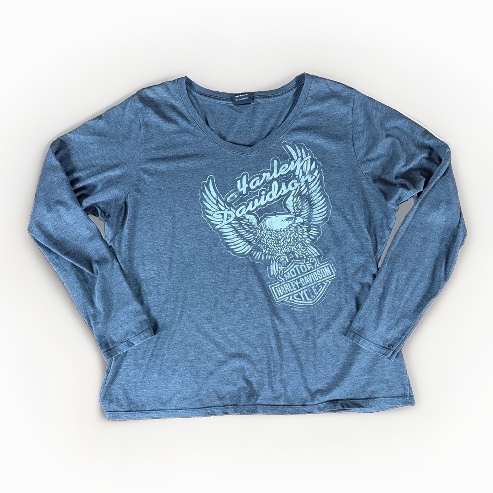 Women's Harley-Davidson Long-sleeve V-neck Graphic Shirt Size Large Gray